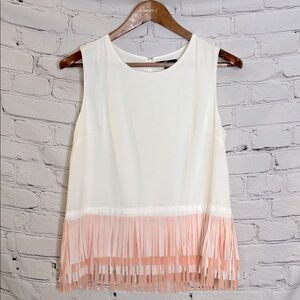 C. Luce Ivory Sleeveless Top with Pink Fringe Size Medium Excellent Condition